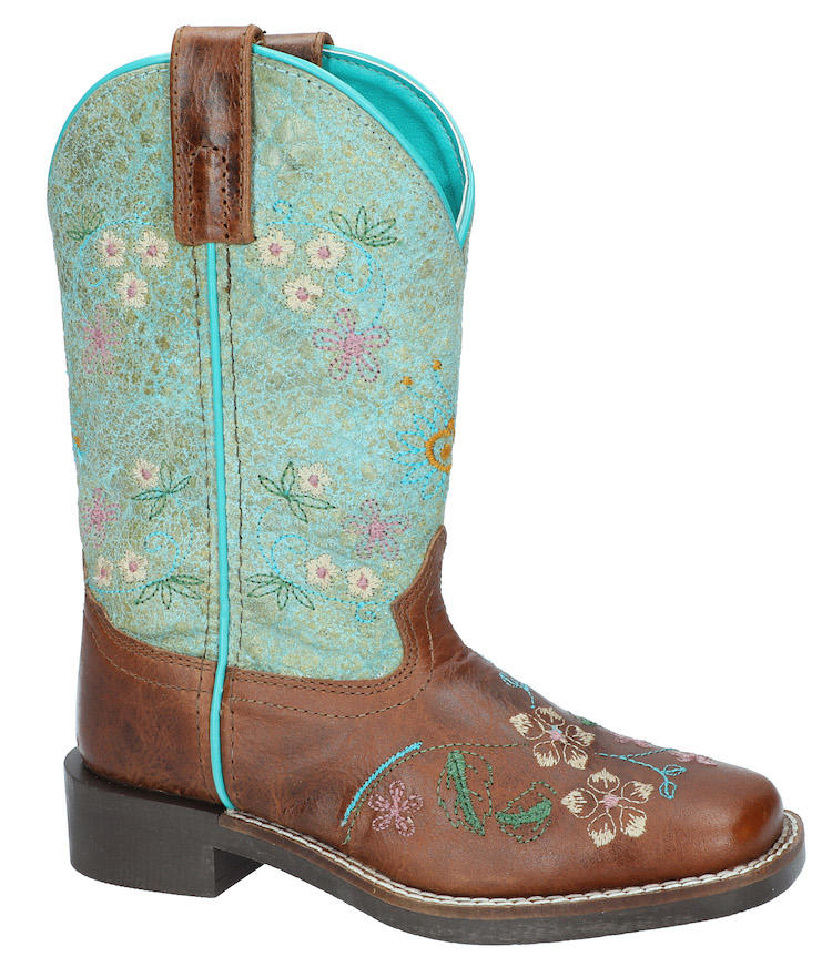 SMOKY MOUNTAIN BOOTS Wildflower Western Boots -3023C - Brown Waxed Distress/Turquoise - Toddler / Youth