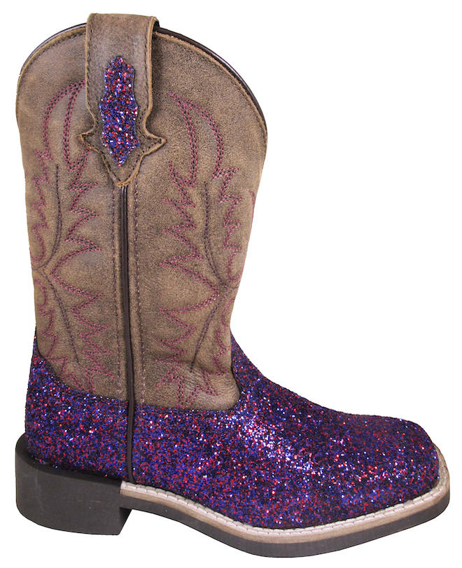 SMOKY MOUNTAIN BOOTS ARIEL Western Boots -3164Y Kid's Ariel Purple Glitter/Brown Distress Leather Western Boot Youth
