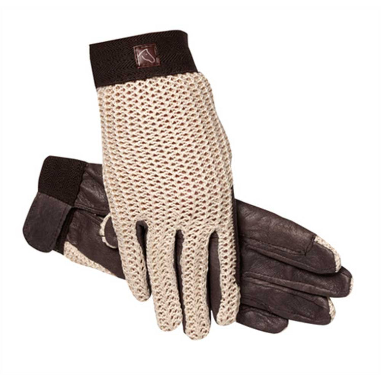 SSG Lycrochet Ultraflex Riding Gloves - Natural/Brown