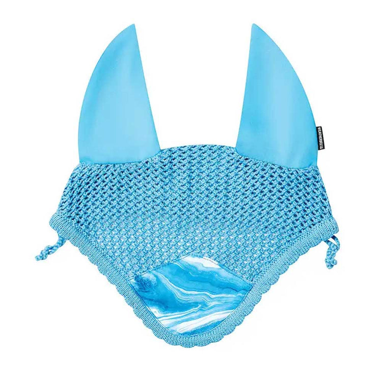 Weatherbeeta Prime Marble Ear Bonnet, Turquoise Swirl Marble Print, Size: Full