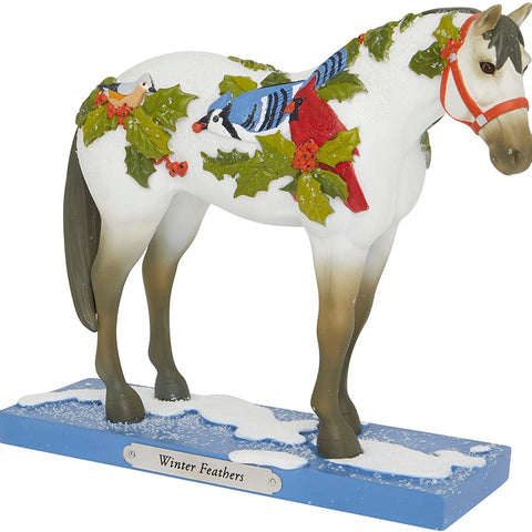 Painted Ponies Xmas Winter Feathers Christmas Horse Figurine
