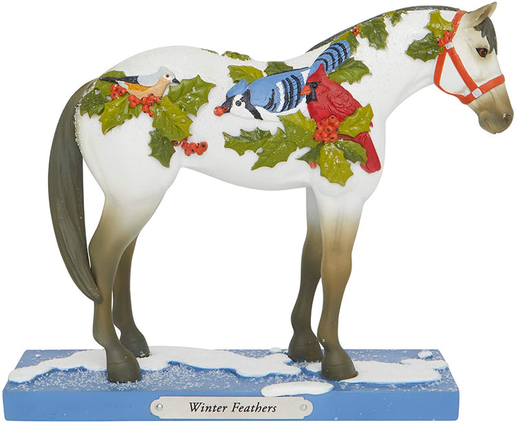 Painted Ponies Xmas Winter Feathers Christmas Horse Figurine