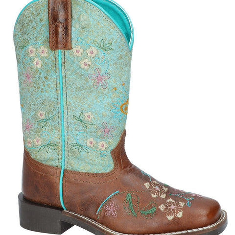 SMOKY MOUNTAIN BOOTS Wildflower Western Boots -3023Y  - Brown Waxed Distress/Turquoise - Youth