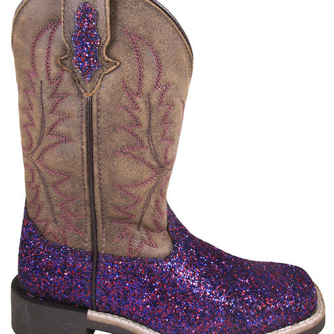 SMOKY MOUNTAIN BOOTS ARIEL Western Boots -3164Y Kid's Ariel Purple Glitter/Brown Distress Leather Western Boot Youth