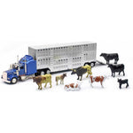 New Ray Free-Wheeling Semi Truck and Trailer with 1:43 Livestock Playset - with Cows