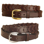 Tory Leather 1-1/4" Laced Leather Belt with Brass Buckle