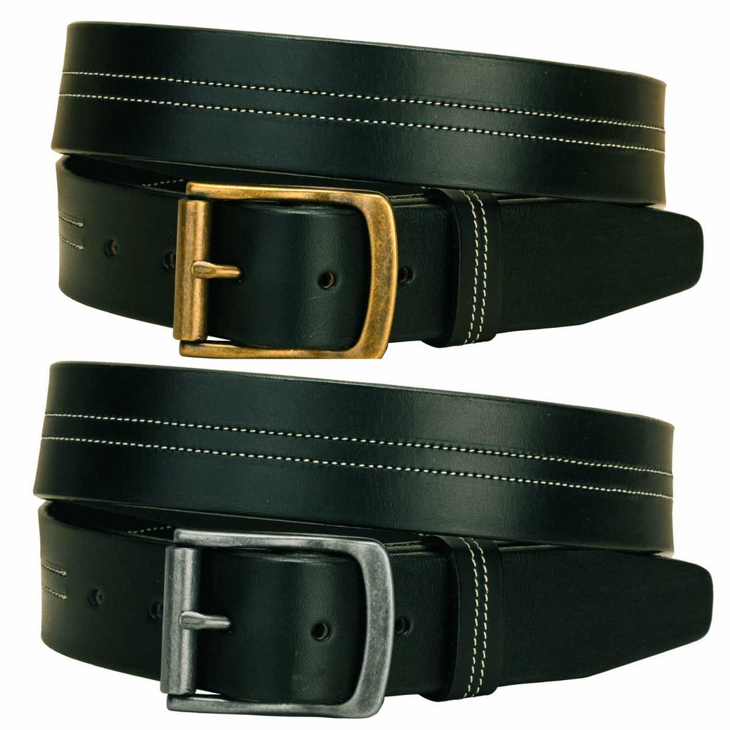 Tory Leather 1-1/2" Double Center Stitch Belt with Antique Roller Buckle
