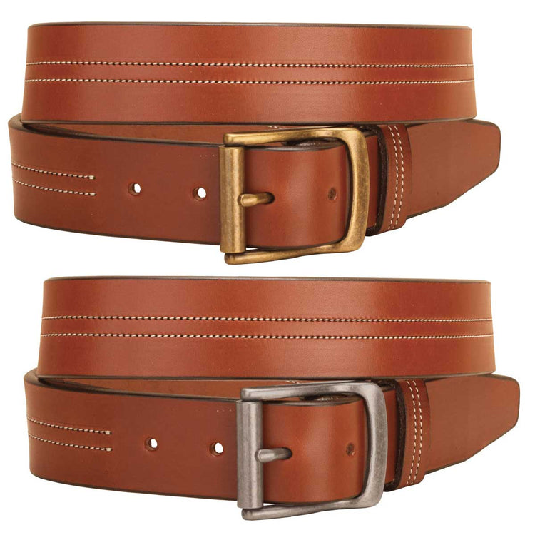 Tory Leather 1-1/2" Double Center Stitch Belt with Antique Roller Buckle