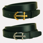Tory Leather 1-1/4" Anchor Strap Leather Belt Nickel or Brass Buckle
