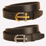 Tory Leather 1-1/4" Anchor Strap Leather Belt Nickel or Brass Buckle