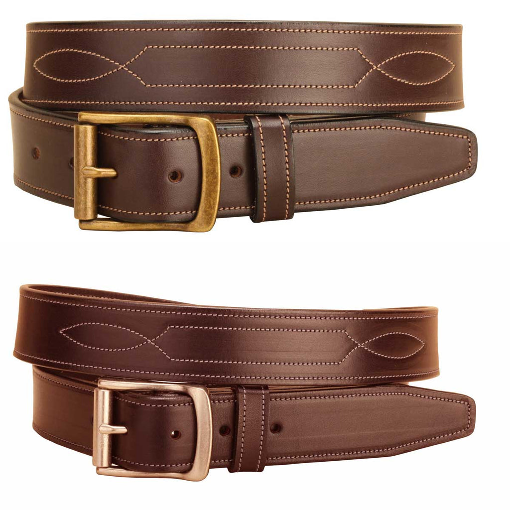 Tory Leather 1-1/2" Stitched Repeated Pattern Leather Belt