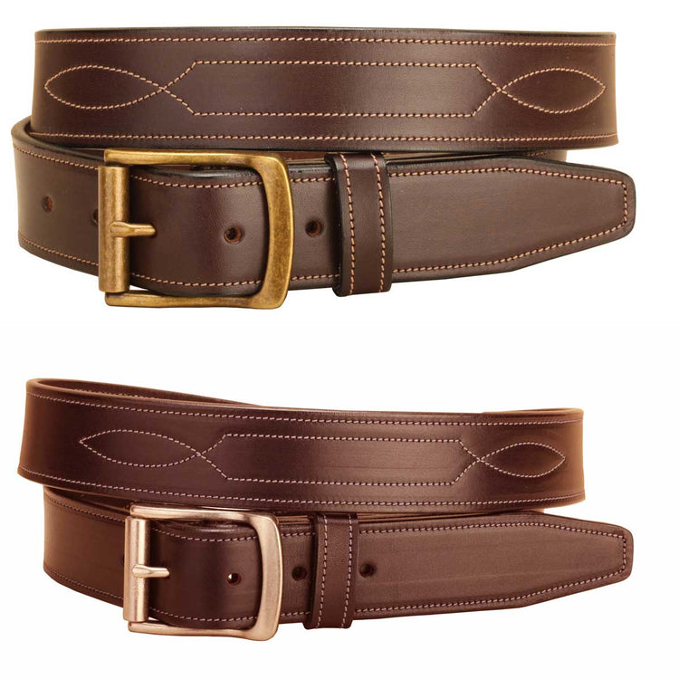 Tory Leather 1-1/2" Stitched Repeated Pattern Leather Belt