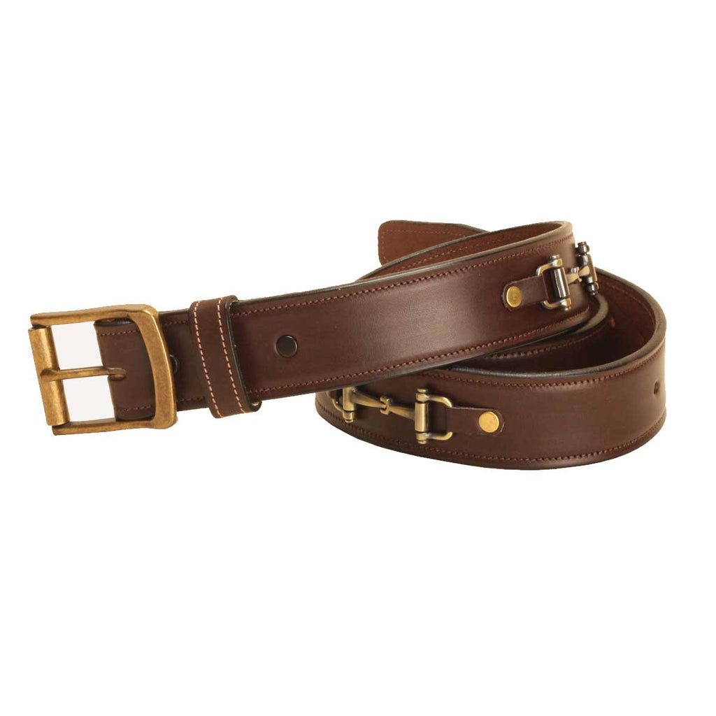 Tory Leather 1-1/2" Brass Snaffle Bit Leather Belt