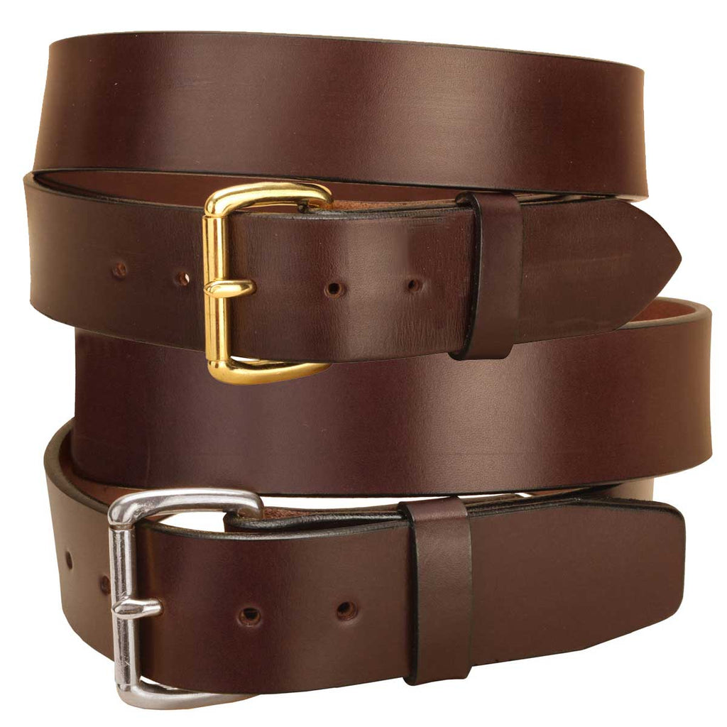 Tory Leather 1-3/4" Strap leather Belt with Brass or Nickel Roller Buckle