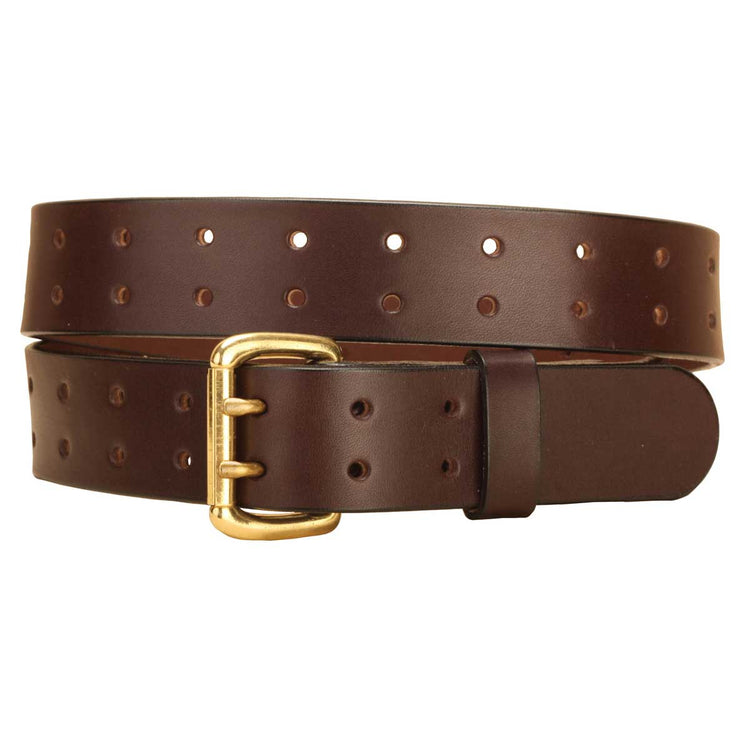 Tory Leather 1-1/2" Double Tongue Leather Belt with Double Holes The Length of Belt