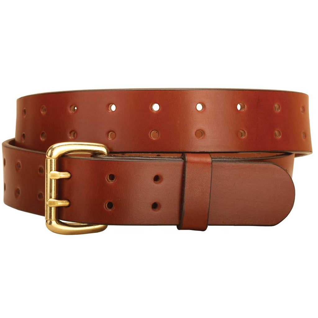 Tory Leather 1-1/2" Double Tongue Leather Belt with Double Holes The Length of Belt