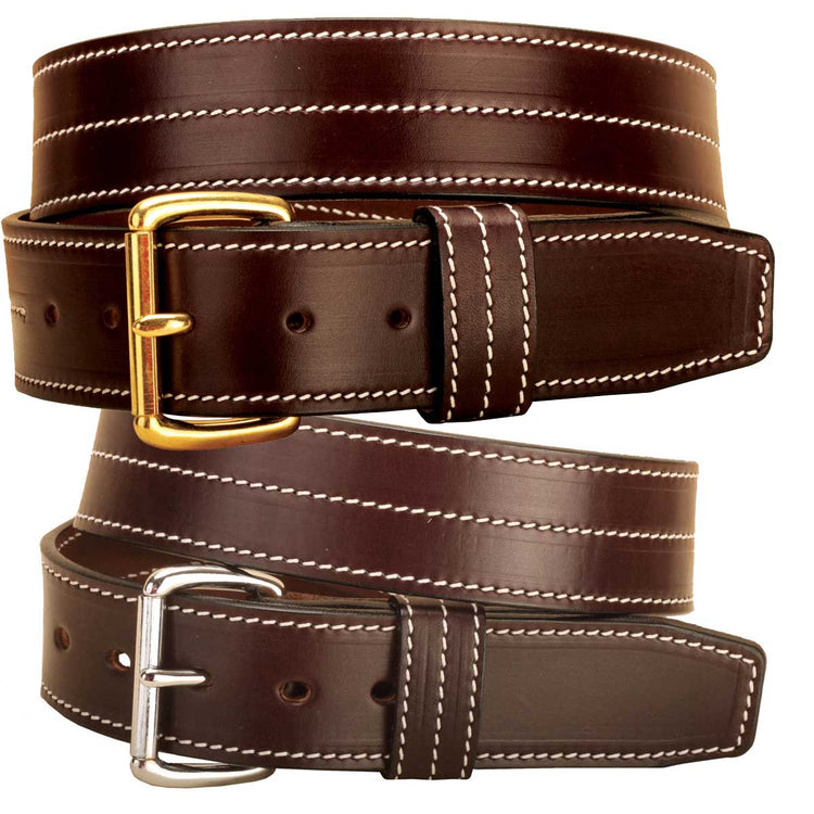 Tory Leather 1-3/4" Heavy White Triple Stitching Leather Belt