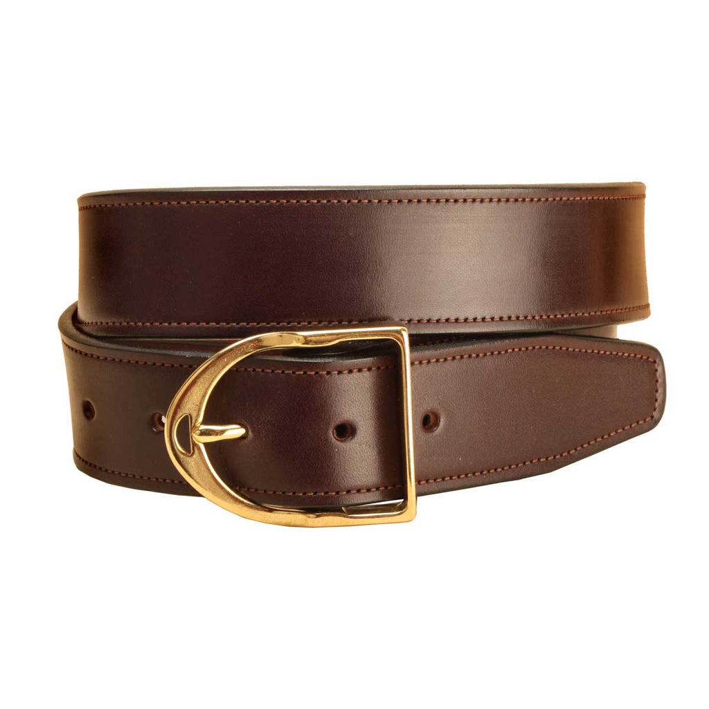 Tory Leather 1-1/2" Brass English Stirrup Buckle Leather Belt