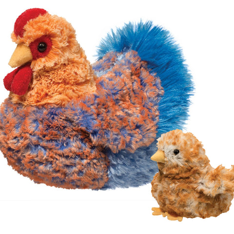Douglas Henrietta Blue Lace Hen and Brown Chick Plush Chickens - Stuffed Animal Toy