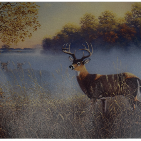 River's Edge Tempered Glass Cutting Board - Deer in the Morning Fog