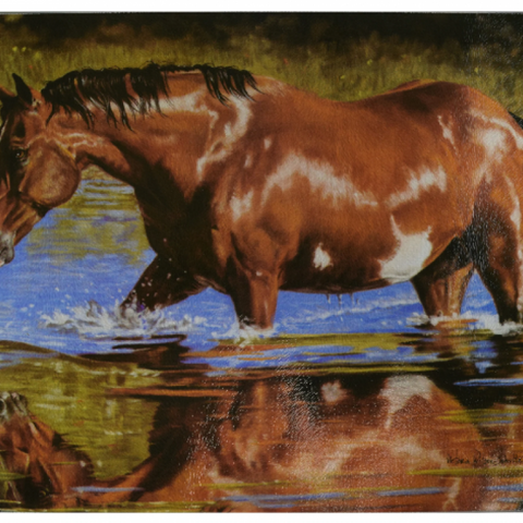 River's Edge Tempered Glass Cutting Board - Bathing Beauty Horse