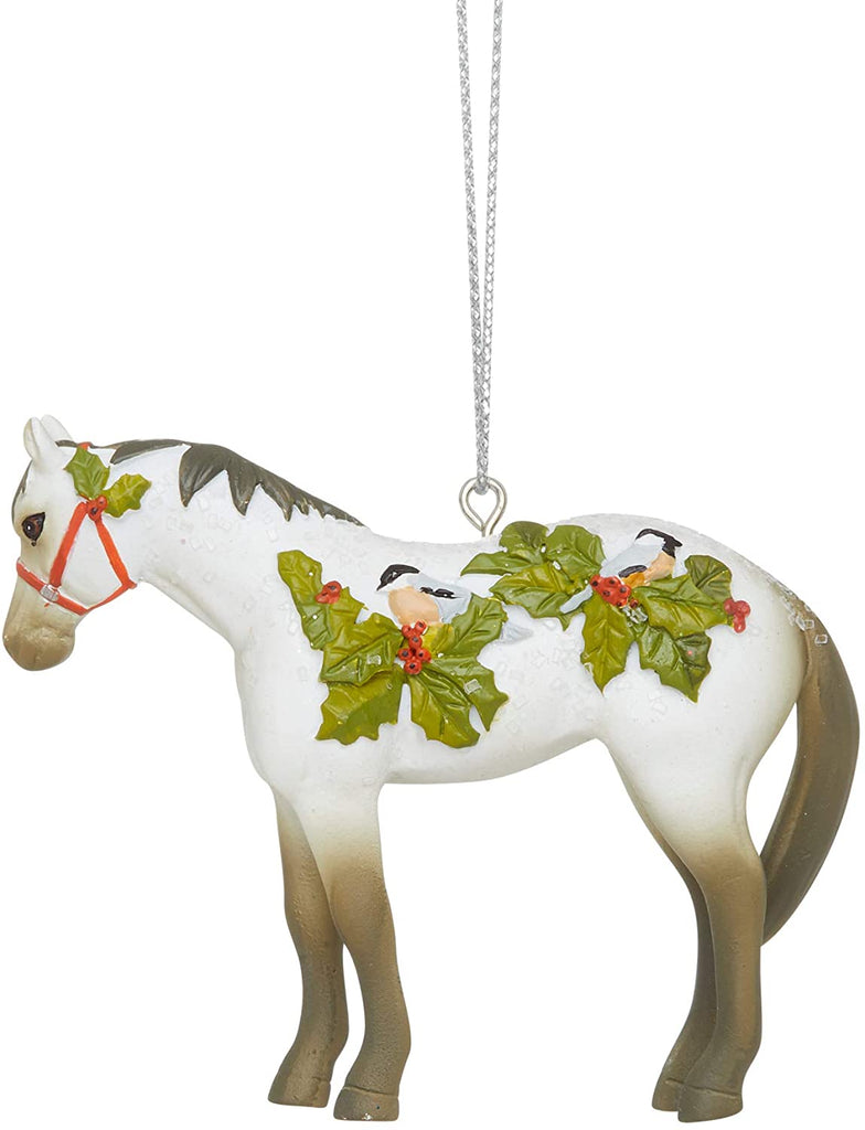 Painted Ponies Xmas Winter Feathers Christmas Horse Ornament