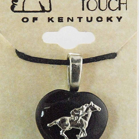 Finishing Touch Black Onyx Puffy Heart Thoroughbred Motif Pendant Necklace
